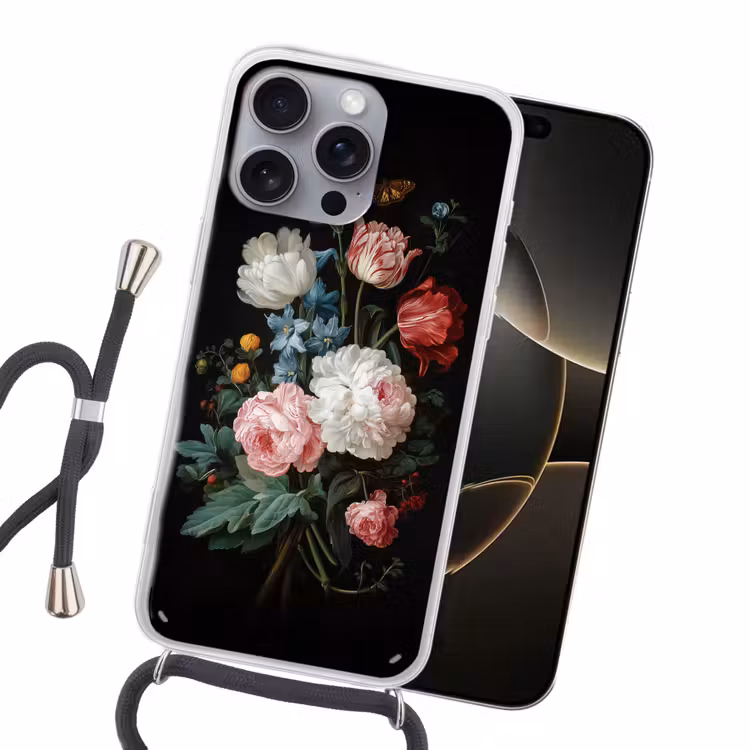 Boeket - Kleurrijk - Klassiek Hoesje iPhone 16 Pro Max met koord klein -sfeer1