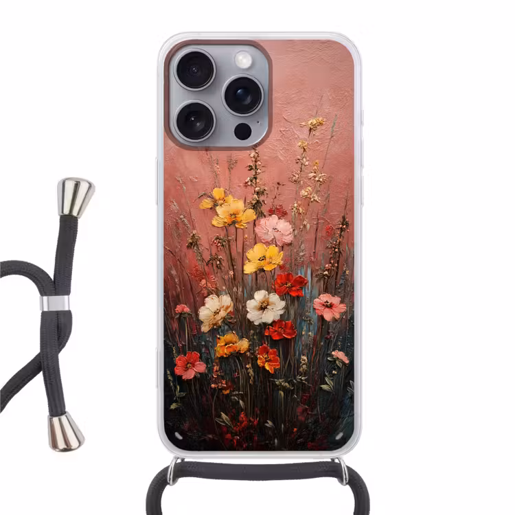 Bloemenboeket - Fijne details - Roze Hoesje iPhone 16 Pro Max met koord klein -3d