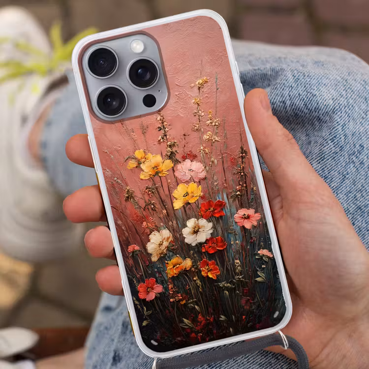 Bloemenboeket - Fijne details - Roze Hoesje iPhone 16 Pro Max met koord klein -sfeer3