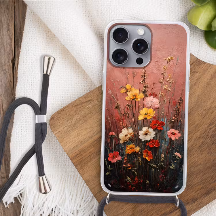 Bloemenboeket - Fijne details - Roze Hoesje iPhone 16 Pro Max met koord klein -sfeer4