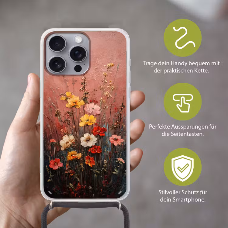 Bloemenboeket - Fijne details - Roze Hoesje iPhone 16 Pro Max met koord klein -sfeer2_DE