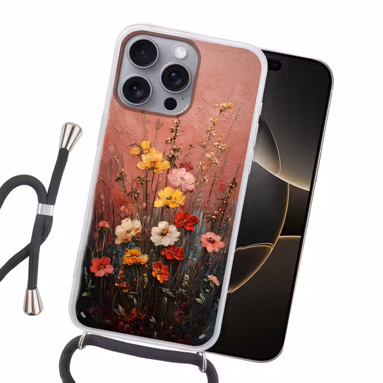 Bloemenboeket - Fijne details - Roze Hoesje iPhone 16 Pro Max met koord klein -sfeer1