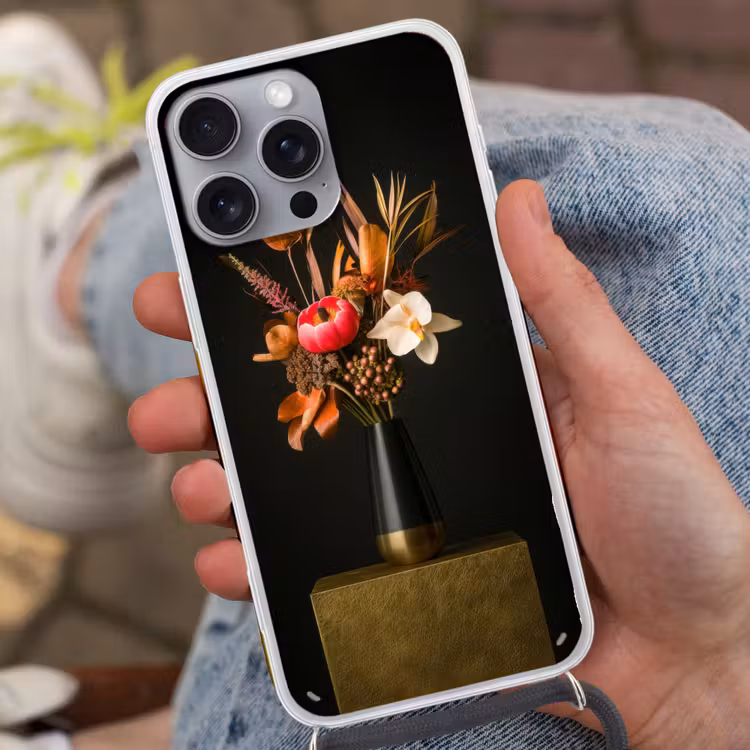Boeket - Oranje - Gouden - vaas Hoesje iPhone 16 Pro Max met koord klein -sfeer3