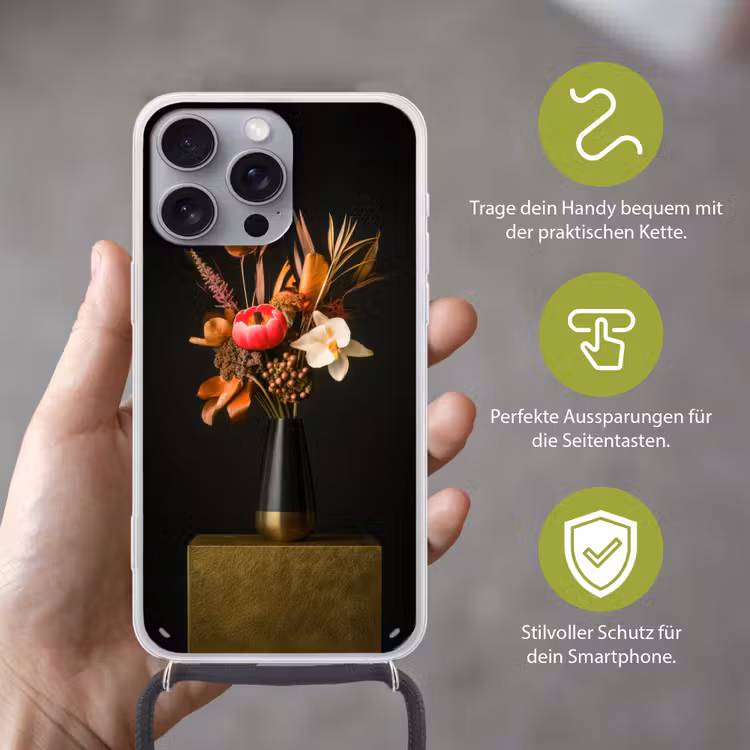Boeket - Oranje - Gouden - vaas Hoesje iPhone 16 Pro Max met koord klein -sfeer2_DE