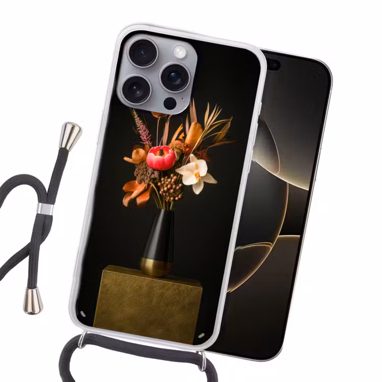 Boeket - Oranje - Gouden - vaas Hoesje iPhone 16 Pro Max met koord klein -sfeer1