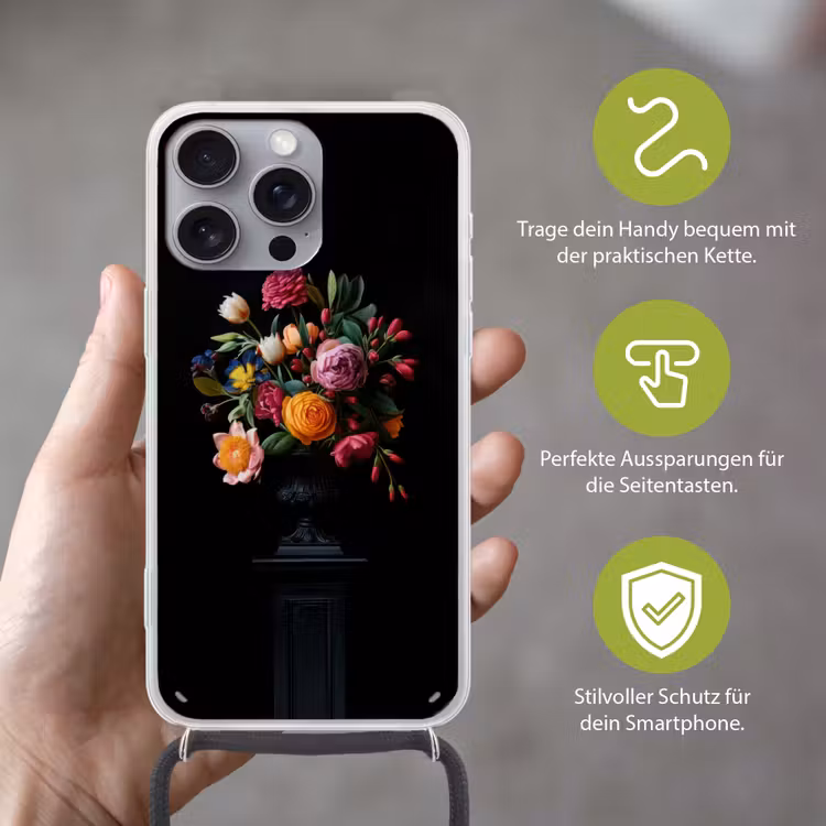 Boeket - Romantisch - Kleurrijk Hoesje iPhone 16 Pro Max met koord klein -sfeer2_DE
