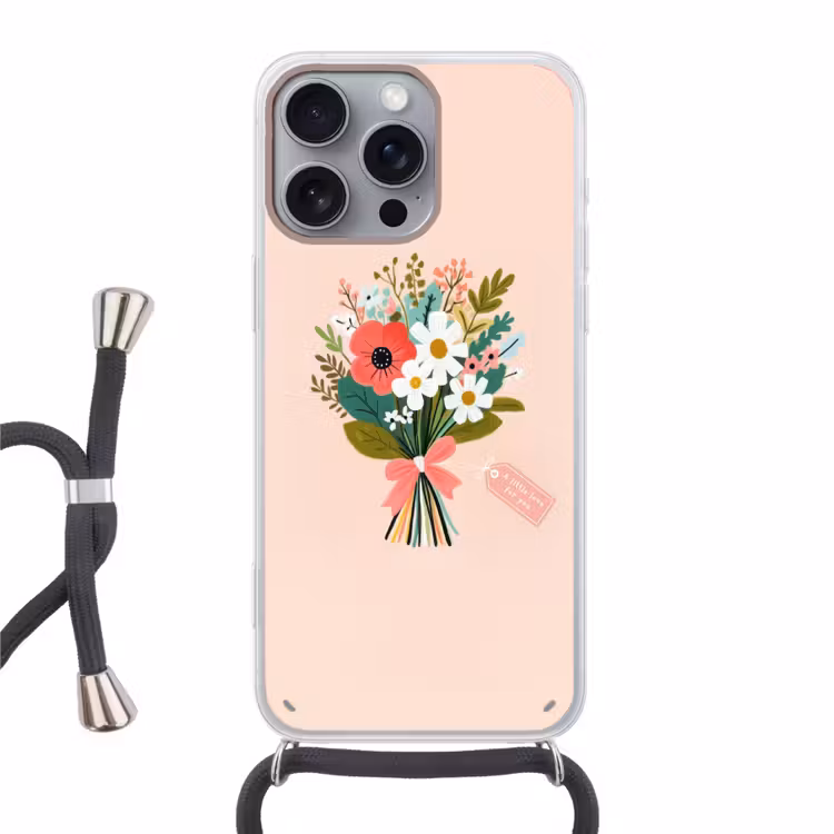Boeket - Strikje - Kaartje - Quote Hoesje iPhone 16 Pro Max met koord klein -3d