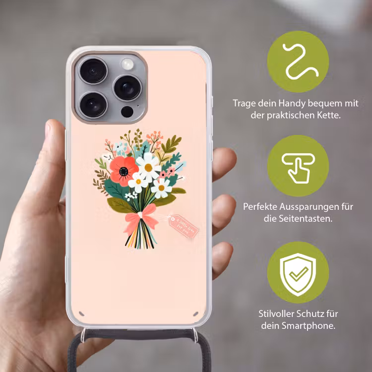Boeket - Strikje - Kaartje - Quote Hoesje iPhone 16 Pro Max met koord klein -sfeer2_DE