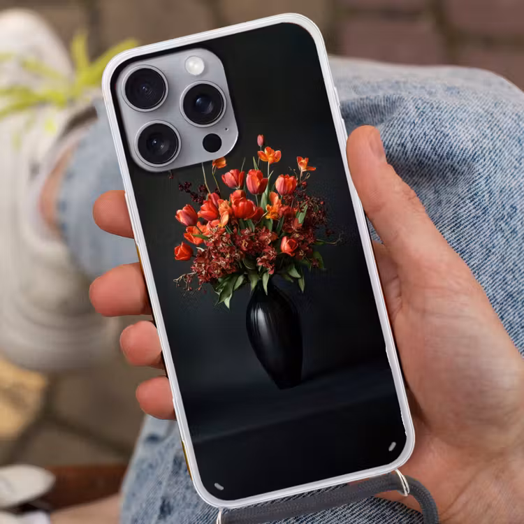 Boeket - Tulpen - Vaas - Rood Hoesje iPhone 16 Pro Max met koord klein -sfeer3
