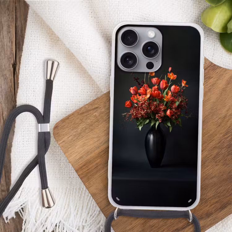 Boeket - Tulpen - Vaas - Rood Hoesje iPhone 16 Pro Max met koord klein -sfeer4