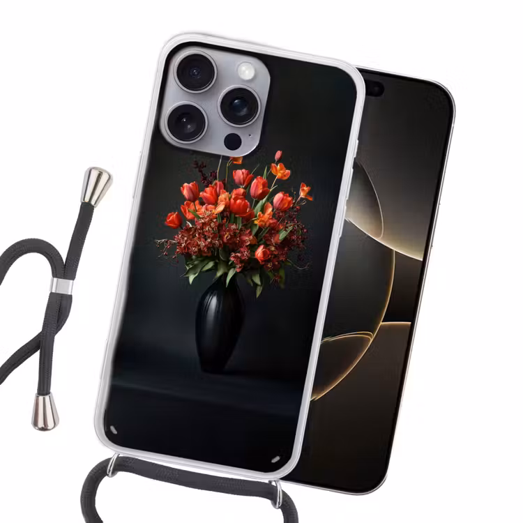 Boeket - Tulpen - Vaas - Rood Hoesje iPhone 16 Pro Max met koord klein -sfeer1