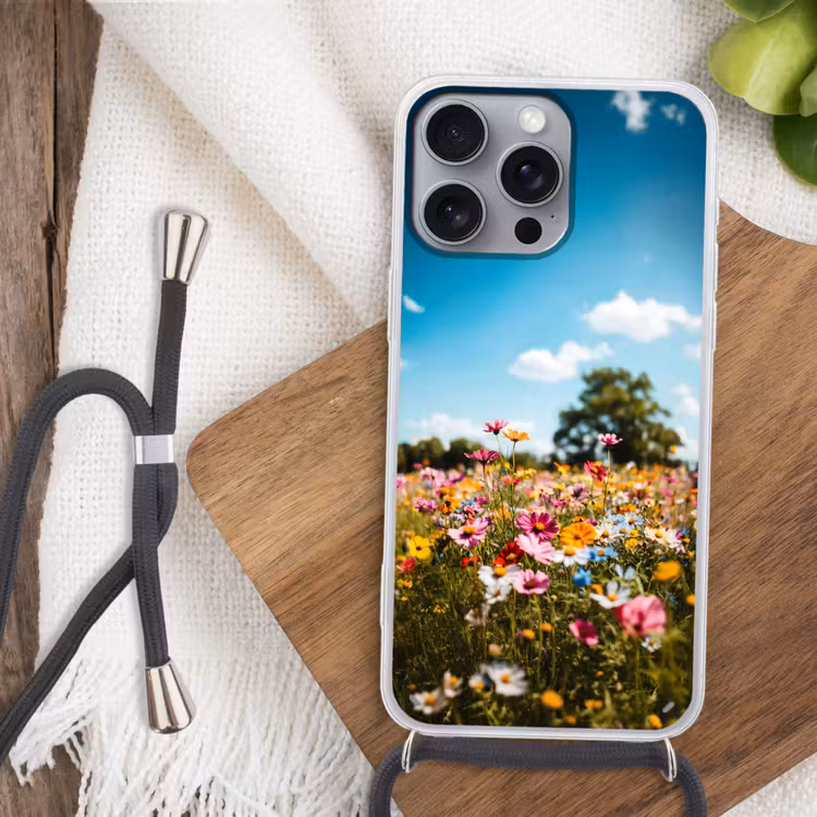 Bloemenweide - Blauw - Lucht - Kleuren Hoesje iPhone 16 Pro Max met koord klein -sfeer4