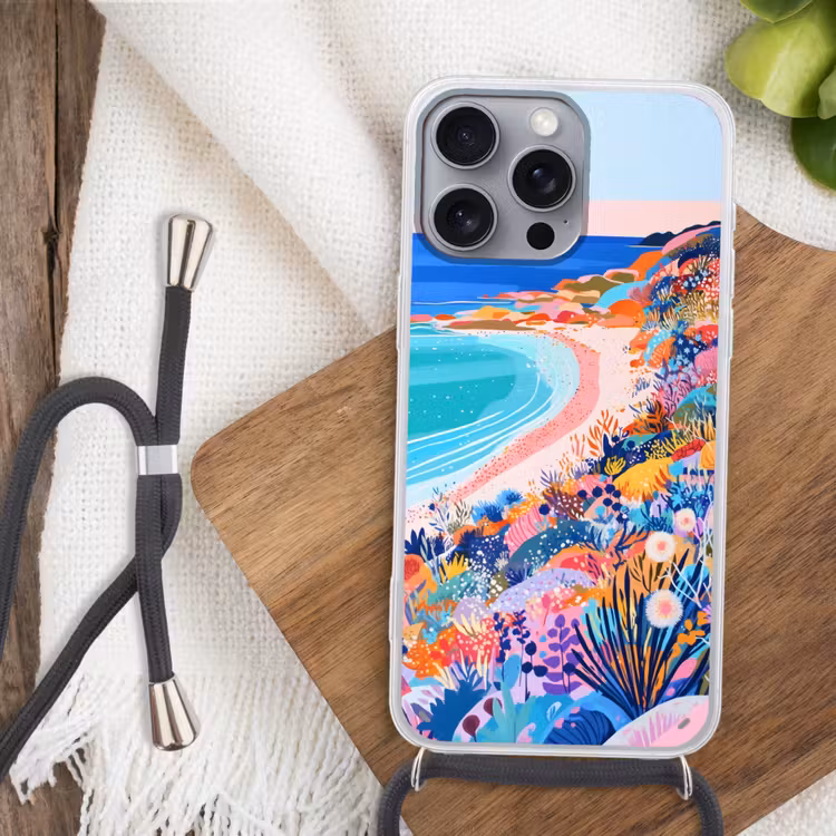 Bloemenweide - Zee - Zomers Hoesje iPhone 16 Pro Max met koord klein -sfeer4