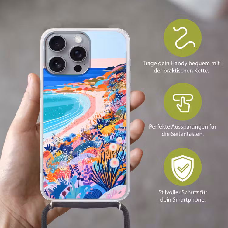 Bloemenweide - Zee - Zomers Hoesje iPhone 16 Pro Max met koord klein -sfeer2_DE