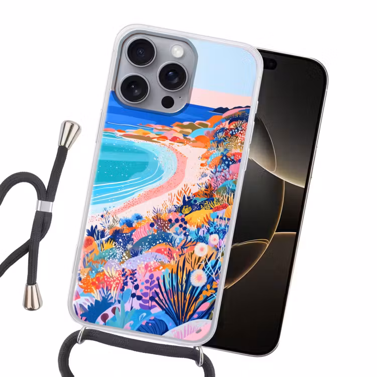 Bloemenweide - Zee - Zomers Hoesje iPhone 16 Pro Max met koord klein -sfeer1