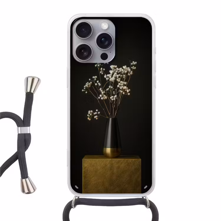 Bloembollen - Wit - Vaas - Minimalistisch Hoesje iPhone 16 Pro Max met koord klein -3d