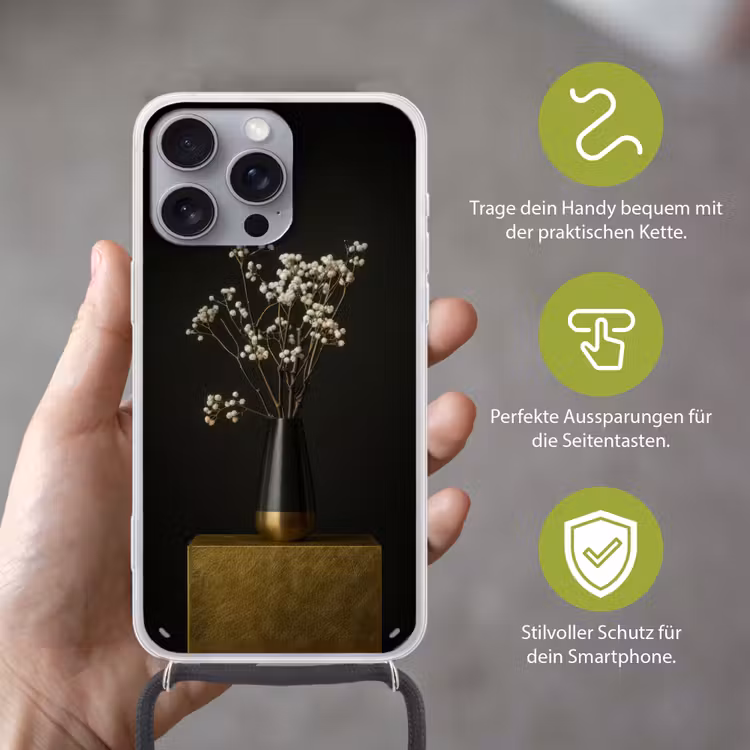 Bloembollen - Wit - Vaas - Minimalistisch Hoesje iPhone 16 Pro Max met koord klein -sfeer2_DE