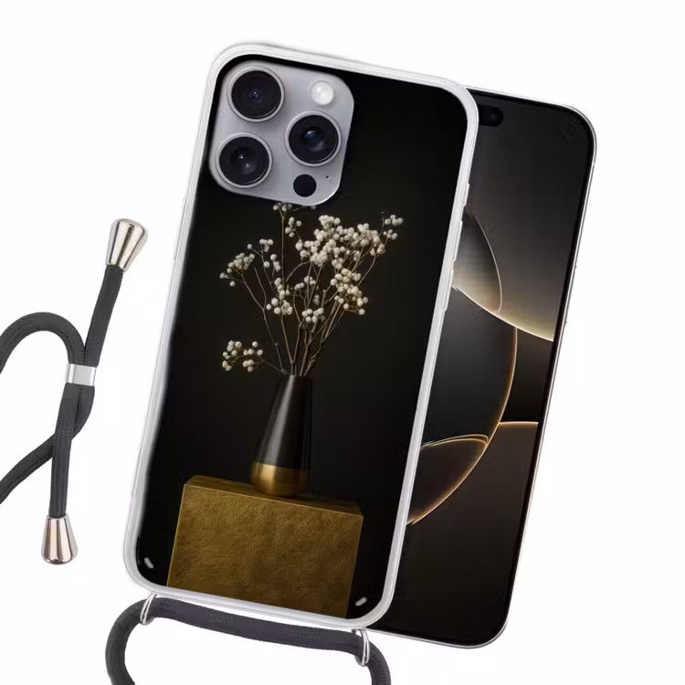 Bloembollen - Wit - Vaas - Minimalistisch Hoesje iPhone 16 Pro Max met koord klein -sfeer1