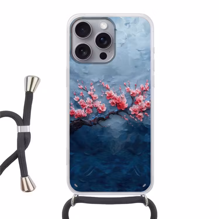 Bloesem - Bloem - Roze - Tak Hoesje iPhone 16 Pro Max met koord klein -3d