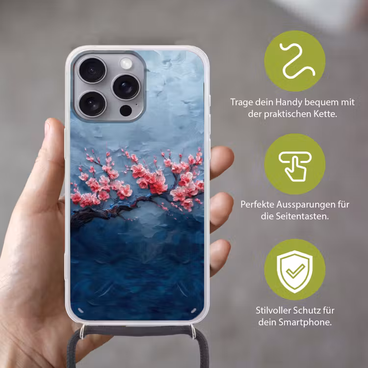 Bloesem - Bloem - Roze - Tak Hoesje iPhone 16 Pro Max met koord klein -sfeer2_DE