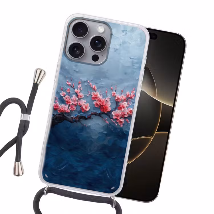 Bloesem - Bloem - Roze - Tak Hoesje iPhone 16 Pro Max met koord klein -sfeer1
