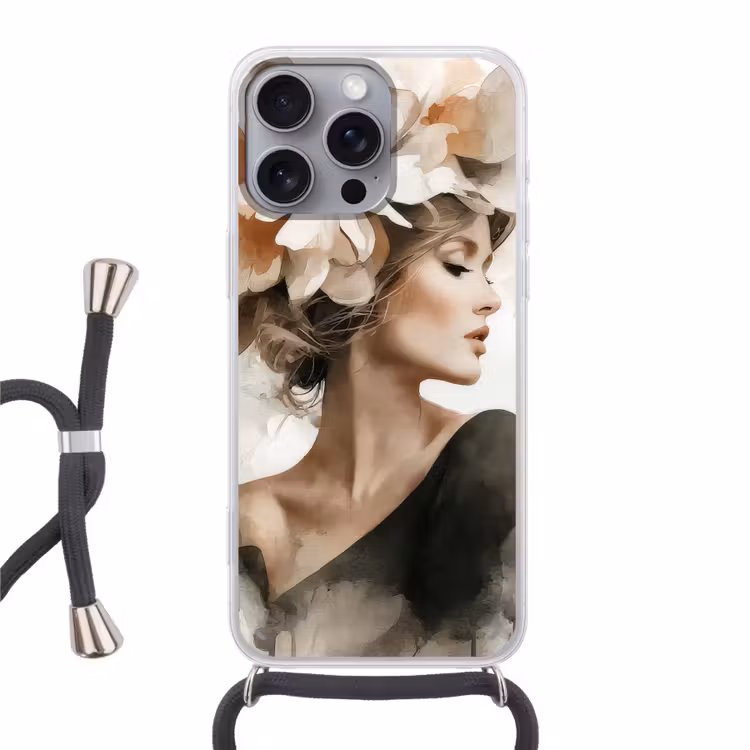 Bloesem - Portret - Gezicht Hoesje iPhone 16 Pro Max met koord klein -3d