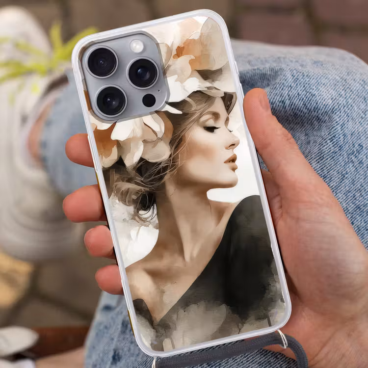 Bloesem - Portret - Gezicht Hoesje iPhone 16 Pro Max met koord klein -sfeer3