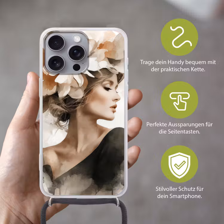 Bloesem - Portret - Gezicht Hoesje iPhone 16 Pro Max met koord klein -sfeer2_DE