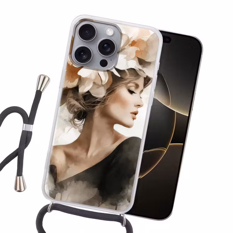 Bloesem - Portret - Gezicht Hoesje iPhone 16 Pro Max met koord klein -sfeer1