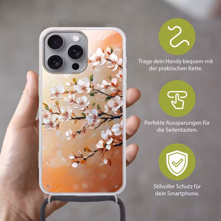 Bloesemtakken - Schilderachtig - Roze Hoesje iPhone 16 Pro Max met koord klein -sfeer2_DE
