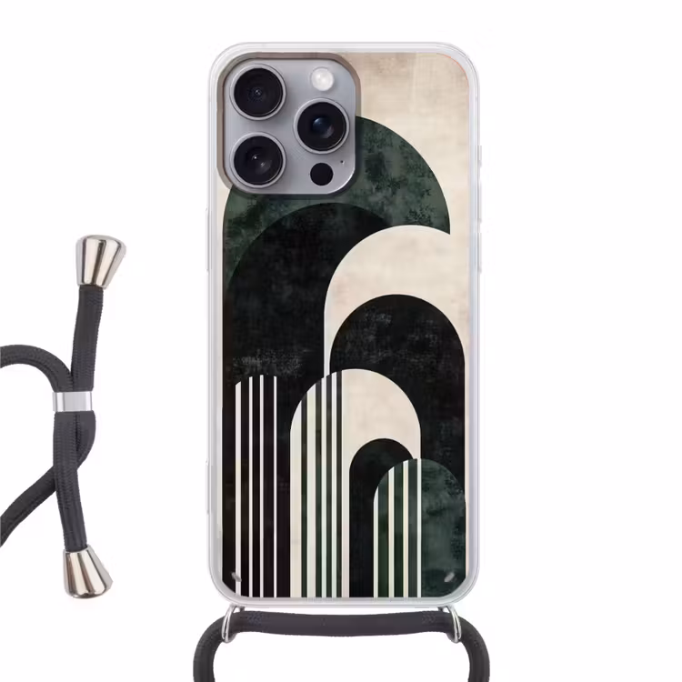 Bogen - Donkergroen - Lijnen Hoesje iPhone 16 Pro Max met koord klein -3d