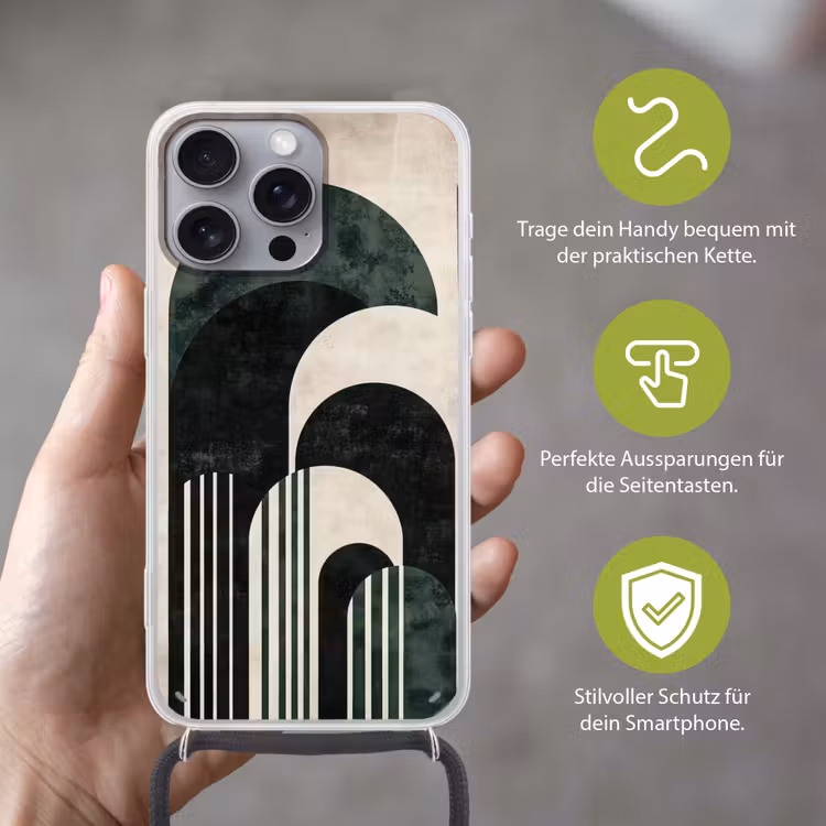 Bogen - Donkergroen - Lijnen Hoesje iPhone 16 Pro Max met koord klein -sfeer2_DE