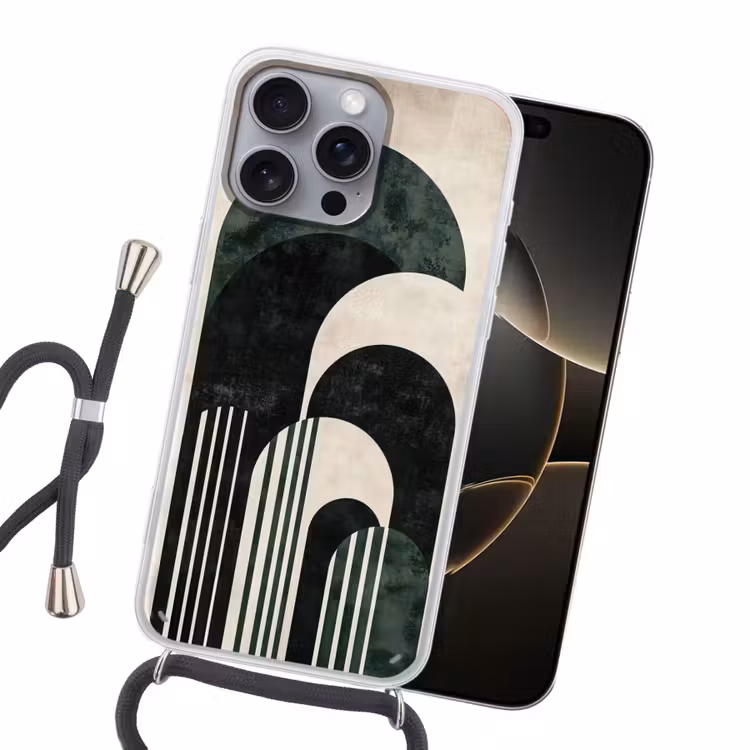 Bogen - Donkergroen - Lijnen Hoesje iPhone 16 Pro Max met koord klein -sfeer1