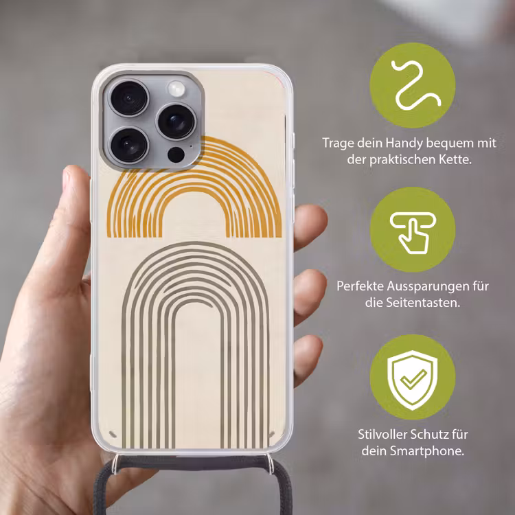 Bogen - Lijnen - Oranje - Minimalistisch Hoesje iPhone 16 Pro Max met koord klein -sfeer2_DE