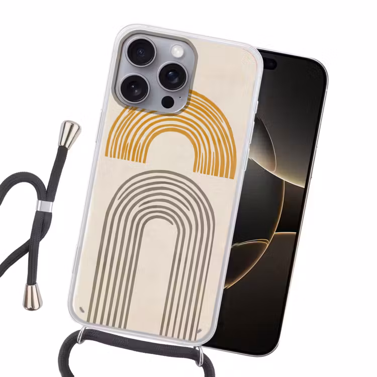 Bogen - Lijnen - Oranje - Minimalistisch Hoesje iPhone 16 Pro Max met koord klein -sfeer1