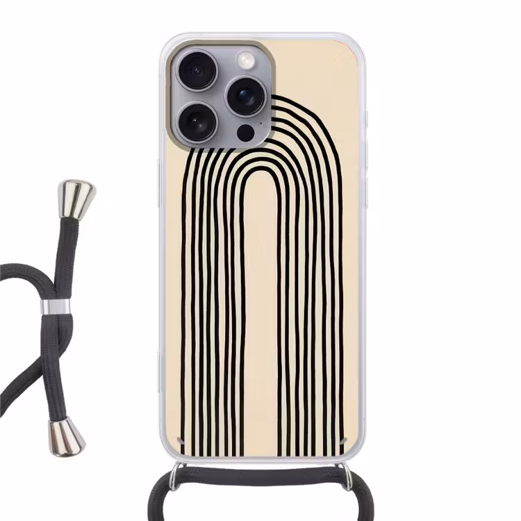Boogvormen - Zwart - Strak Hoesje iPhone 16 Pro Max met koord klein -3d