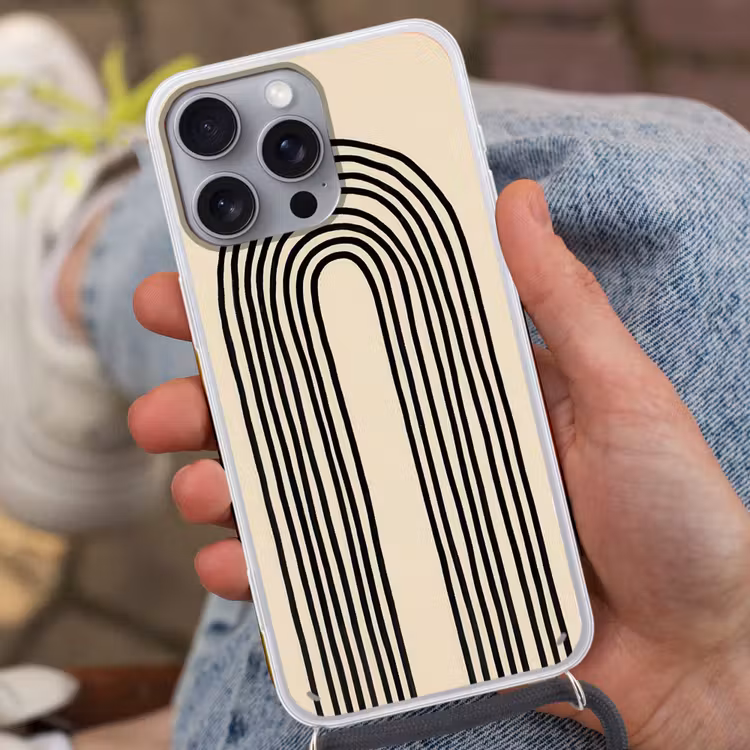 Boogvormen - Zwart - Strak Hoesje iPhone 16 Pro Max met koord klein -sfeer3