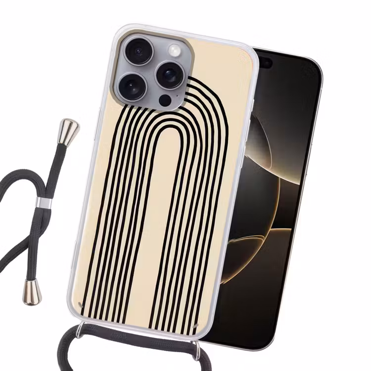 Boogvormen - Zwart - Strak Hoesje iPhone 16 Pro Max met koord klein -sfeer1
