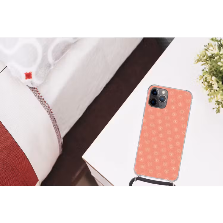 Boho - Print - Roze - Wit - Ogen Hoesje iPhone 12 Pro met koord klein -kamer