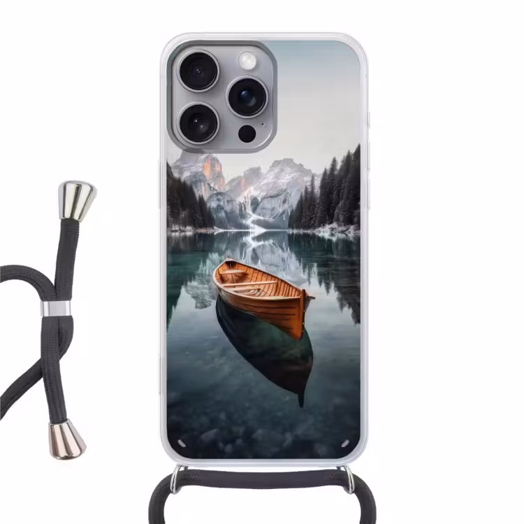 Boot - Bergen - Natuur - Water Hoesje iPhone 16 Pro Max met koord klein -3d