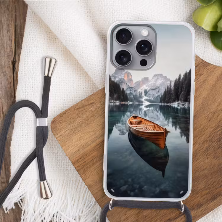 Boot - Bergen - Natuur - Water Hoesje iPhone 16 Pro Max met koord klein -sfeer4