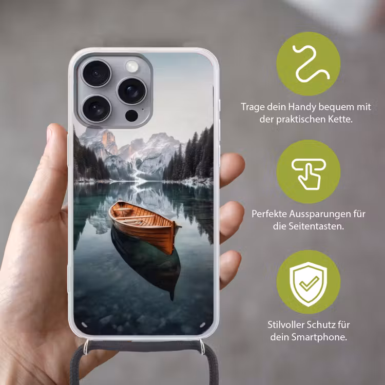 Boot - Bergen - Natuur - Water Hoesje iPhone 16 Pro Max met koord klein -sfeer2_DE