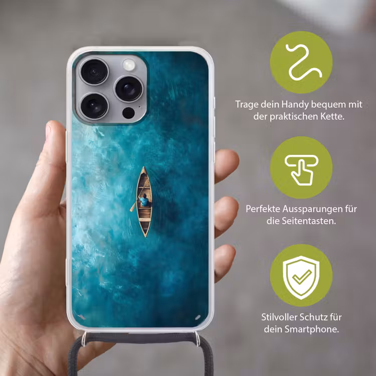 Bootje - Water - Blauw Hoesje iPhone 16 Pro Max met koord klein -sfeer2_DE