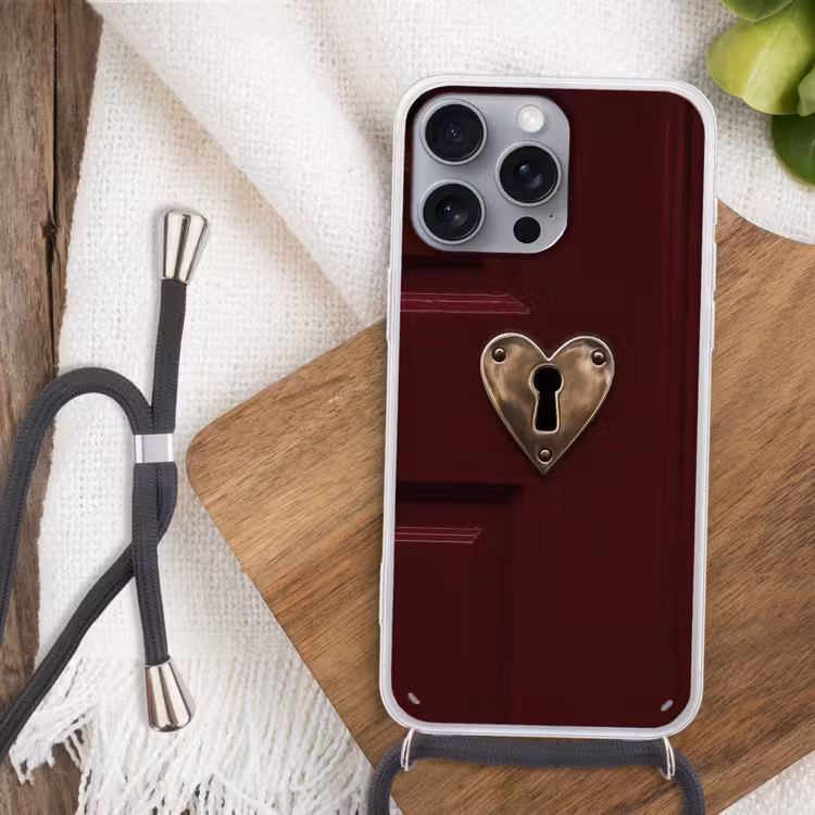 Bordeaux - Sleutelplaat - Hout - Deur Hoesje iPhone 16 Pro Max met koord klein -sfeer4