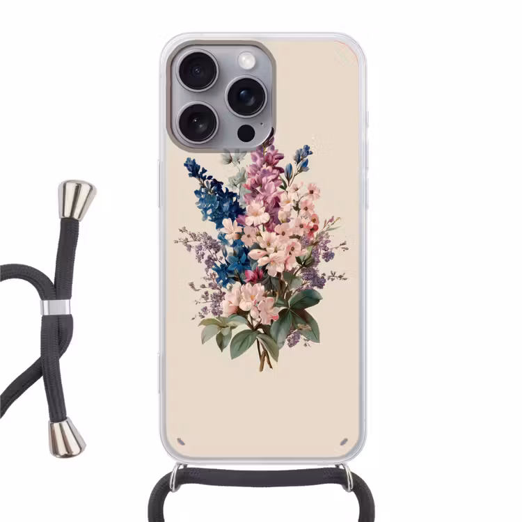 Boeket - Beige - Harmonieus - Subtiel Hoesje iPhone 16 Pro Max met koord klein -3d