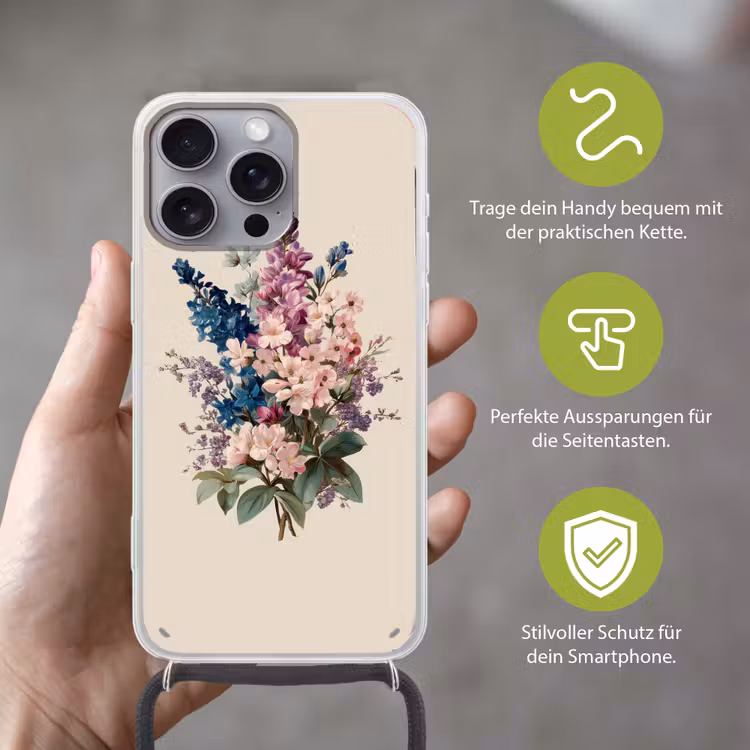 Boeket - Beige - Harmonieus - Subtiel Hoesje iPhone 16 Pro Max met koord klein -sfeer2_DE