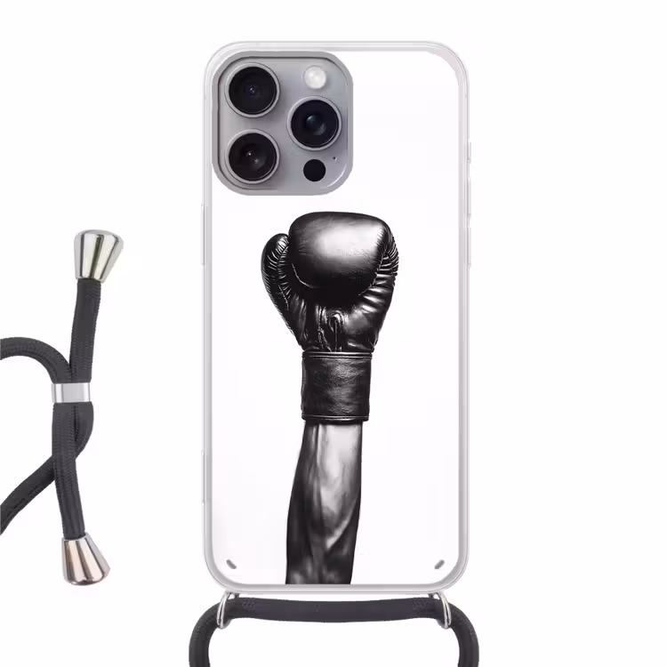 Bokshandschoen - Zwart - Hand Hoesje iPhone 16 Pro Max met koord klein -3d