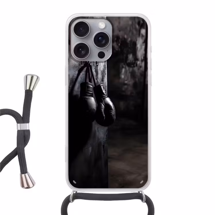 Bokshandschoenen - Muur - Duister - Zwart Hoesje iPhone 16 Pro Max met koord klein -3d