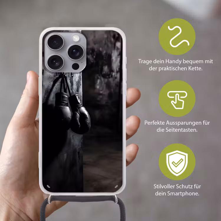 Bokshandschoenen - Muur - Duister - Zwart Hoesje iPhone 16 Pro Max met koord klein -sfeer2_DE