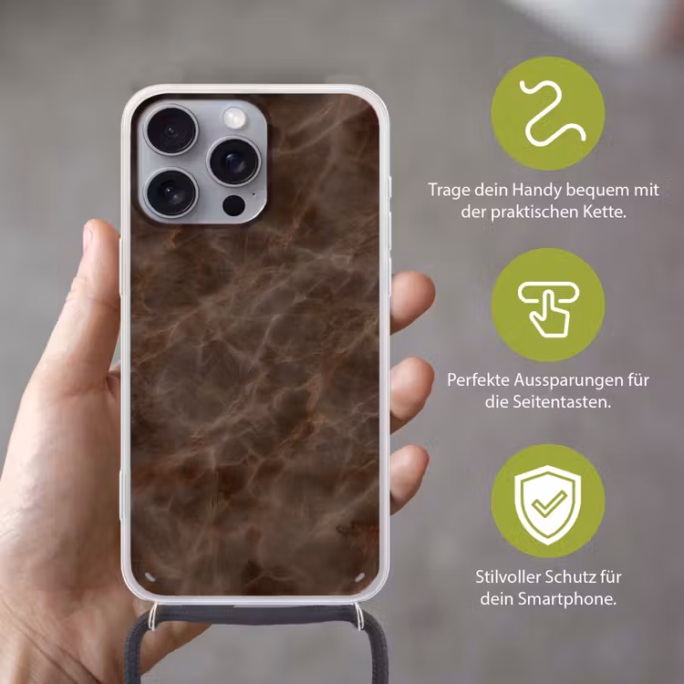 Bruin marmer - Organisch - Natuursteen Hoesje iPhone 16 Pro Max met koord klein -sfeer2_DE